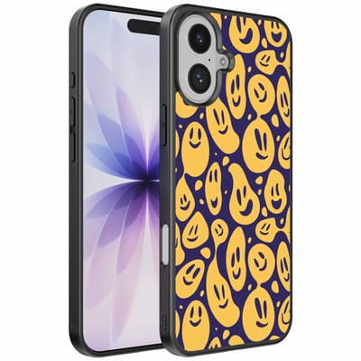 Geschikt voor iPhone 17 Telefoonhoesje met smiley opdruk - TPU backcover case emoji design - Paars Geel - Smartphonica geschikt voor iPhone 17