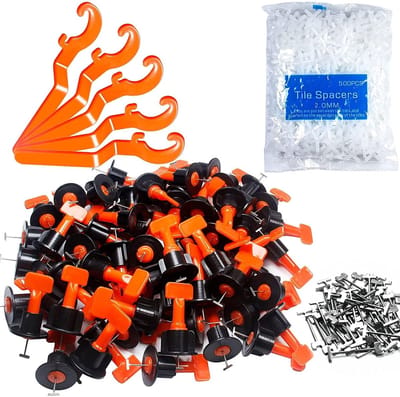 Tile Leveling System Kit - 100pcs Reusable Tile Levelers - Spacers voor Bouw van Muren en Vloeren - Inclusief 4 Pcs Speciale Sleutels - 500pcs 2mm Tile Spacers - 10pcs