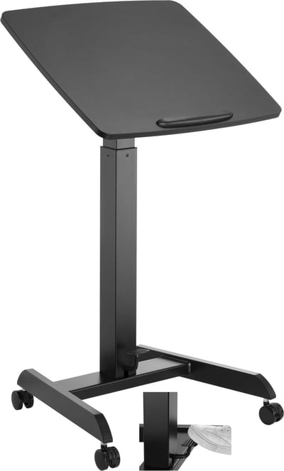 VDD Gaming - Katheder - Lessenaar - Bureau - Laptop Tafel - Zit Sta Bureau - Verrijdbaar - Workstation - Laptop Standaard - Laptoptafel - Bijzet Tafel op Wielen - Zwart - In hoogte verstelbaar - Maximale hoogte 113 cm - Bureaublad - 60 x 53 cm