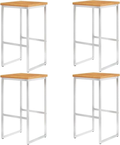 Barkrukken Set - Houten Krukken - Buiten Zitten - Weerbestendig Staal - 4 Stuks - Houtkleur