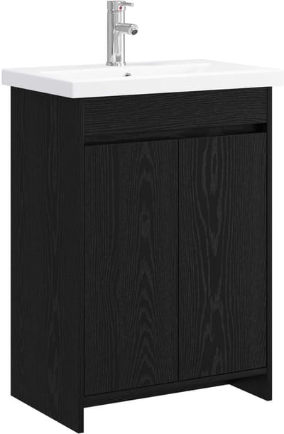 vidaXL - Badkamermeubel - Set - Zwart - eiken - 61 - x - 40 - x - 84,5 - cm - Bewerkt - hout