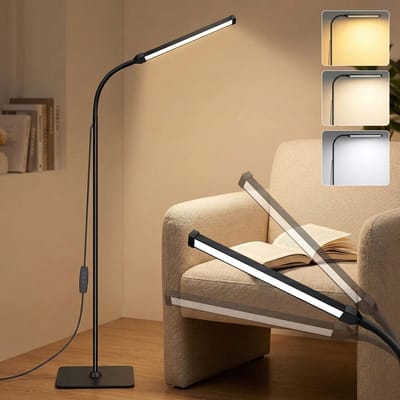 Rosnek Beautylamp LED Vloerlamp - Staande lamp met 23cm Grote Lampkop - Dimbaar & 3 Kleuren - 360° Zwanenhals-slang - Zwart - Wimperlamp voor Wimperextensions - Lampe Extension de Cils