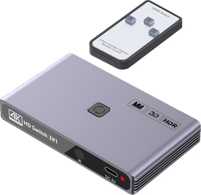 MMOBIEL 4K@60Hz HDMI Switch 3 in 1 Out- HDMI Bidirectionele Splitter - HDMI Hub Switch met Afstandsbediening - HDMI Hub voor TV, Monitor, etc. – Geschikt voor Apple TV, Xbox, PS5/4, enz. - Aluminium