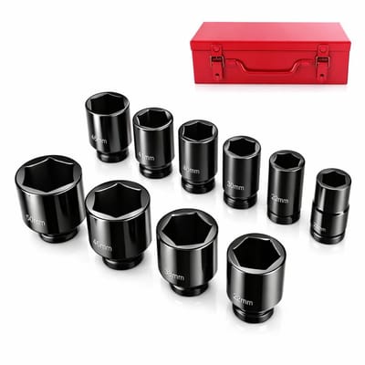 Dailygoods- Dopsleutelset 10-Delig - Zeskant Dopsleutel - 6-Punts Doppenset - Hoogwaardig Cr-Mo-Materiaal - Duurzaam/Olie- en Stofdicht - Slagsleutelset