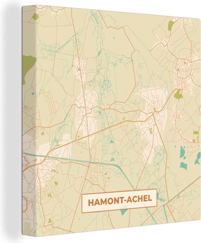 Canvas Schilderij Harmont-Achel - Kaart - Vintage - Plattegrond - Stadskaart - 20x20 cm - Wanddecoratie