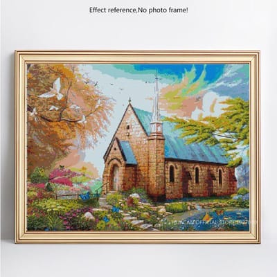Diamant broderie paysage château diamant peinture 5D bricolage point de croix rond complet 20X30CM beige