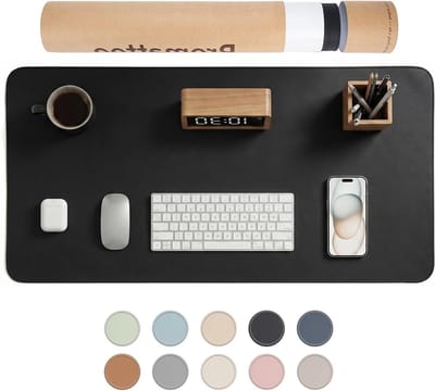 Bureauonderlegger Leer - Laptopmat Werkplek - Bureau Beschermen - Veganistisch Materiaal - 140x60 cm - Obsidiaan Zwart