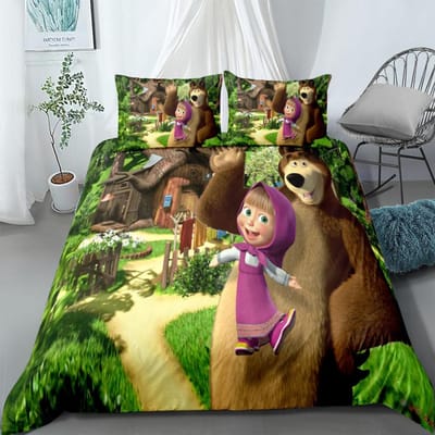 Cartoon Kinder Beddengoed Set King Queen Double Full Twin Single Maat Meisje Y El Oso Bedlinnen Set 140x210cm black