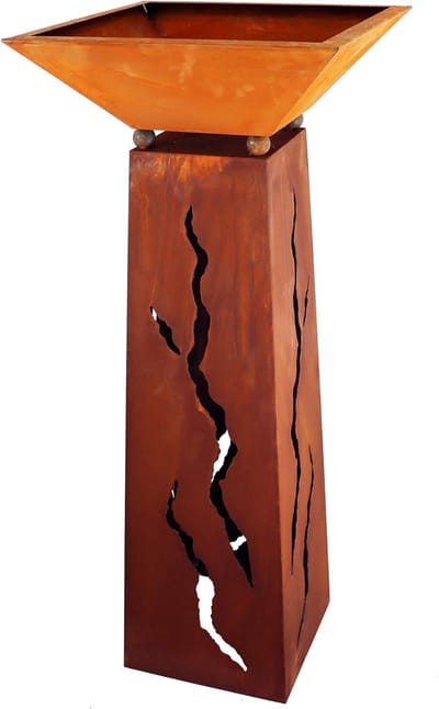 Roest Huisje - Decoratiezuil Bloemenschaal - Tuindecoratie - Met Vlammenmotief - 120 cm - Roestbruin