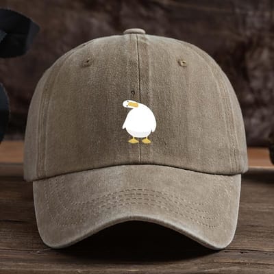 Schattige baseballpet met eendenprint, verstelbare drukknoop, ademende stof, casual hoofddeksel voor buiten (Khaki,Adjustable) gray