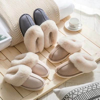 Knaak Fluffy Pantoffels Unisex - Open Sloffen Met Pluche Voering - Antislip - Khaki - Maat 40/41