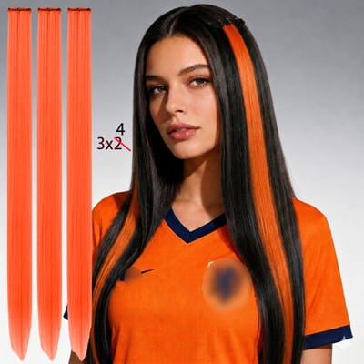 12 stuks rood haarextensies dames meisjes Nederlandse vlag synthetische haarpruik Nederlandse vlag haarstukjes kijkwedstrijd en feestaccessoire voor WK voetbal geschikt voor allerlei sportwedstrijden en feesten