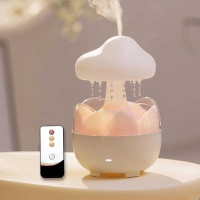 LISM-Raindrop draagbare luchtbevochtiger, Cloud essentiële olie diffuser, 230 ml inhoud, afstandsbediening, met nachtlampje en automatische uitschakeling wanneer het water op is, Geschikt voor kantoren, slaapkamers en woonkamers.