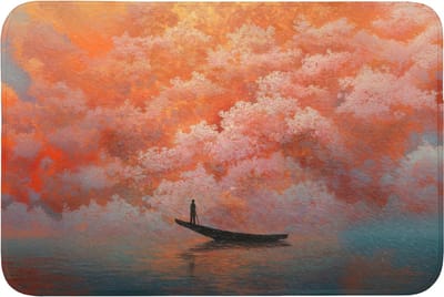 Badmat 90x60 cm - Antislip - Zee - Boot - Wolken - Oranje - Badmatten voor badkamer - Badkamermat - Douchemat - Badkamer mat