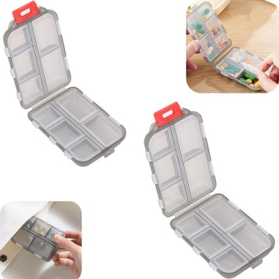 2 stuks verpakkingsdoos - pillendoos - visolie doos - vitamine opbergdoos - gescheiden - dubbel laag - draagbaar - geschikt voor reizen, onderweg (grijs, 9,6*6,4*3,1 cm)