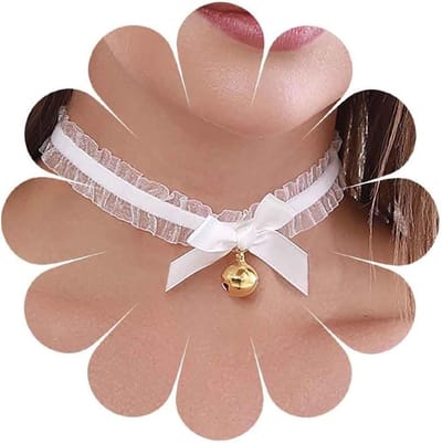 Elegante zwarte kanten ketting met strikken en gouden bellen voor een unieke lolita cosplay look