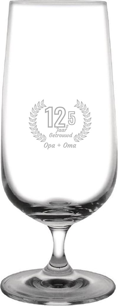 Gegraveerde Bierglas op voet 41cl Opa + Oma 12,5 jaar getrouwd