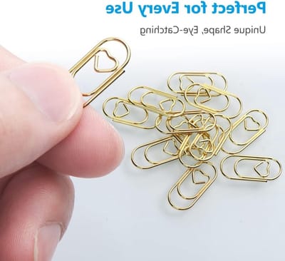 Hartvormige metalen paperclips, 130 stuks, kleine clips voor boeken, notities en foto's in goudkleur
