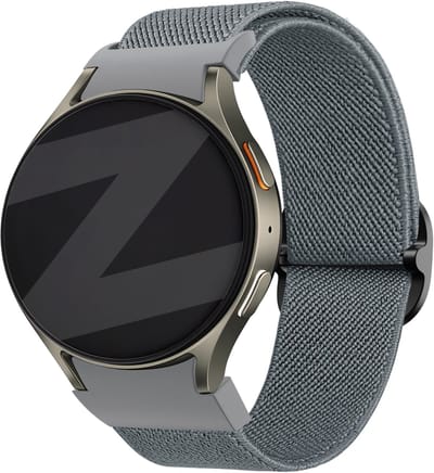 Bandz Elastisch nylon bandje 'Easy fit' - Geschikt voor Samsung Galaxy Watch 7 (40 & 44mm) / Galaxy Watch 6 Classic (43 & 47mm) / Galaxy Watch 5 (Pro) / Galaxy Watch 4 (Classic) / Galaxy Watch FE (grijs)