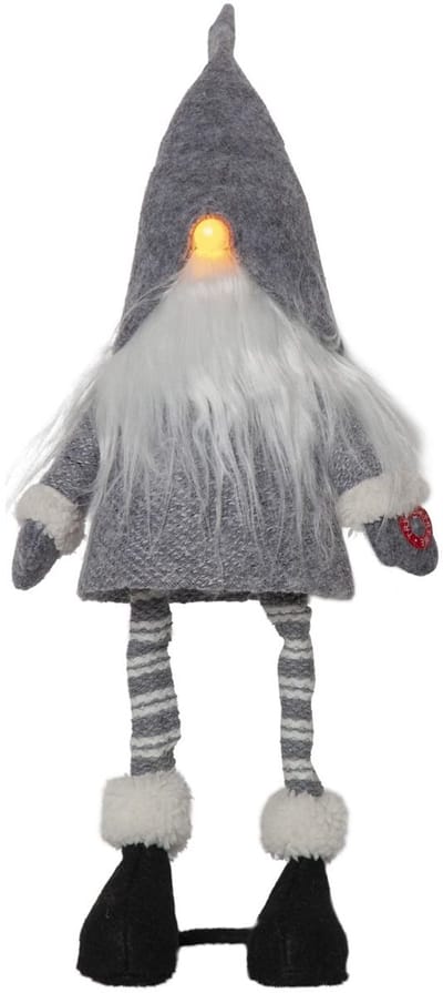 Star Trading Grote LED kerstkabouter 'Joylight', grijs, batterijen + timer, warm wit, H 55cm