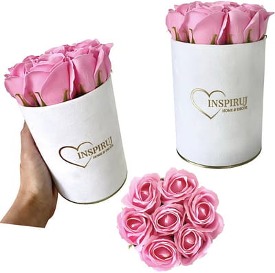 Inspiruj Serie - Flowerbox - Witte Doos - Roze Rozen - Mydlane Kwiaty