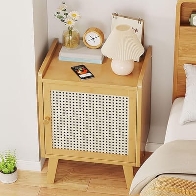 Bamboe Nachtkastje - Compact Meubel - Kamer Organiseren - Rotandeur Design - 31x26x38cm - Geel