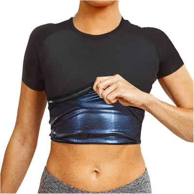 Sauna Vest - Taille Trainer Body Top - Afslanken - Warmte Vasthoudend - Korte Mouw - Zwart