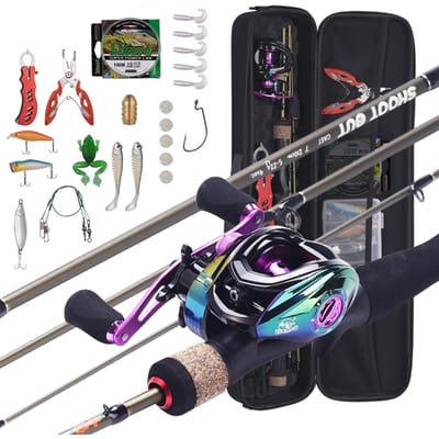1.8m-2.1m Draagbare Hengel + Baitcasting Molen Viswiel Hard Zacht Aas Lijn Visgerei 1.98m left hand