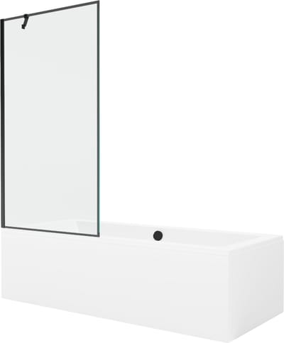 Mexen Cube rechthoekig bad 170 x 80 met bekleding en 1-vleugelig scherm 90 , zwart patroon - 550517080X9509007070