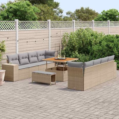 vidaXL Tuinbank Set met kussen 11 pcs Beige en Lichtgrijs poly rattan