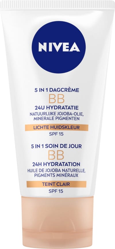 NIVEA Essentials 5in1 BB Dagcrème Licht SPF 15 - BB Cream - Jojoba-olie - Hydrateert en Camoufleert - Gekleurde Dagcrème - 50 ml