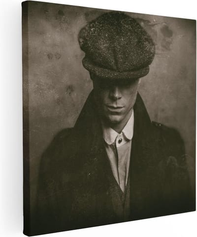 Artaza Canvas Schilderij Gangster - 30x30 cm - Klein - Wanddecoratie Peaky Blinders - Muurdecoratie Portret - Kamer Accessoires Man