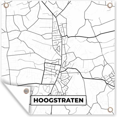 Tuin poster Zwart Wit – België – Plattegrond – Stadskaart – Kaart – Hoogstraten - 200x200 cm - Tuindoek