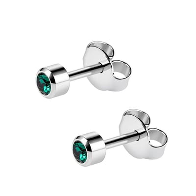 Caflon zweerknopjes met groen steentje - zilverkleurig - geboortesteen mei Smaragd - staal - oorknopjes voor oorschieter - hypoallergeen - steriel verpakt - 4mm