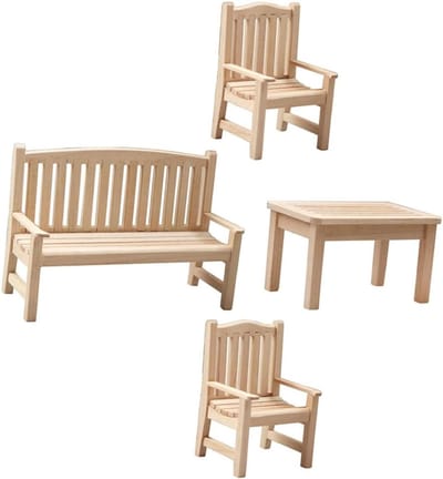 Miniatuur Bankje - Houten Meubels - Miniatuur Decoratie - Levensechte Details - 13 cm Lengte - Khaki