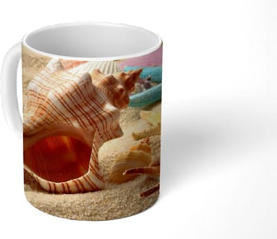 Mok - Koffiemok - Zeester - Schelpen - Zand - Strand - Mokken - 350 ML - Beker - Koffiemokken - Theemok