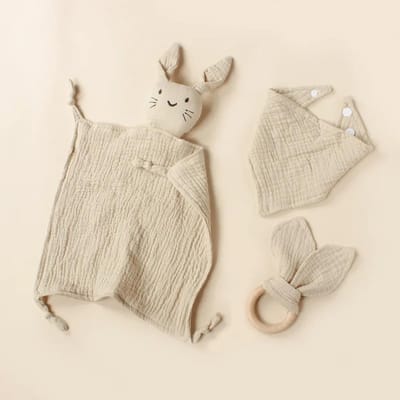 3 stuks Collectie Katoen Muslin Baby Slab Stuffed Konijn Pop Pasgeboren Troostdoek Veiligheidsdeken Baby Slaap Knuffeldoekje Bijtring