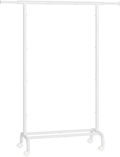 Famanu - Verstelbaar kledingrek met wielen 156x40x120 cm wit