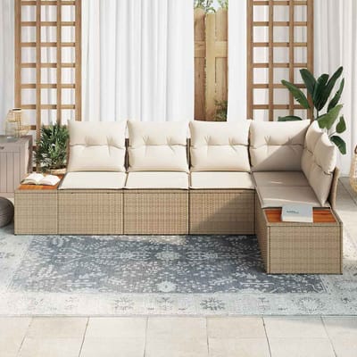 vidaXL - Tuinbank - Set - met - kussen - 5 - pcs - Beige - Poly - rattan