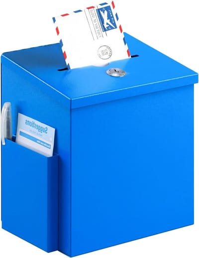 Suggestiedoos Metaal - Stembus Brievenbus - Suggesties Verzamelen - Met Slot Twee Sleutels - 22x15x18 cm - Blauw