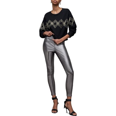 AllSaints Cora Foil Leggings Gunmetal Maat: 8 | Leren broeken Outlet | Dames | Grijs