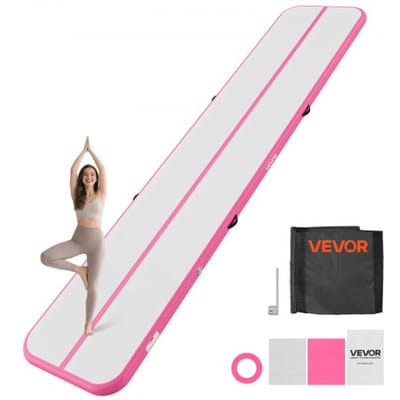 VEVOR Opblaasbare Gymnastiekmat 500x100x10 cm Airtrack Gymnastiekmat voor Training, Wedstrijdsporten en Yoga, met Antislipoppervlak, 600W Elektrische Luchtpomp, Reparatiepatch, Mondstukken en Tas, Roze