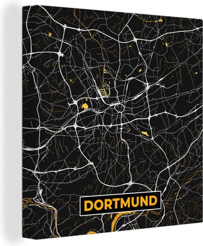 Canvas Schilderij Dortmund - Goud - Duitsland - Kaart - Plattegrond - Stadskaart - 20x20 cm - Wanddecoratie
