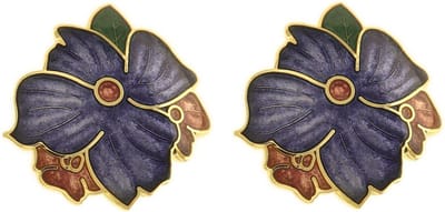 Behave - Oorclips dames - bloemmotief - paars en blauw - 2 cm