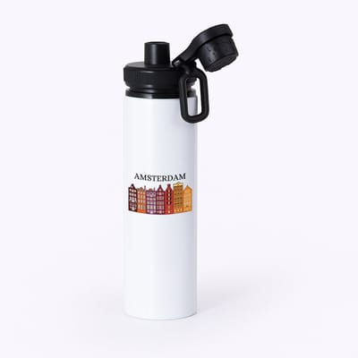 Hacebo® - Amsterdam waterfles met draaidop zwart - Amsterdam - Amsterdammers - de echte Amsterdam liefhebbers - Rijtjeshuizen - water fles - 850ML