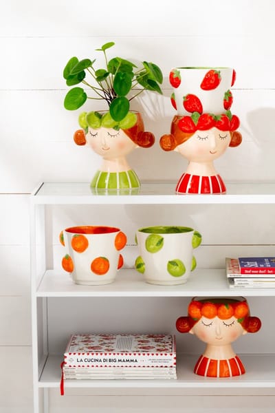J-Line bloempot 2 Delen Aardbei Meisje Dolomiet - keramiek - mix - Ø 17.5 cm