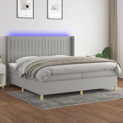 vidaXL - Boxspring - met - matras - en - LED - stof - lichtgrijs - 200x200 - cm