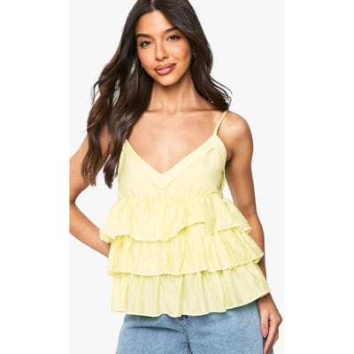 boohoo Dames Crinkle Ruffle Laagdelige Cami | Lemon | Maat: 10