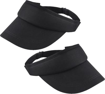 2x stuks zonneklep - zwart - volwassenen - sportieve zonneklep - katoen- verstelbaar - dames/heren