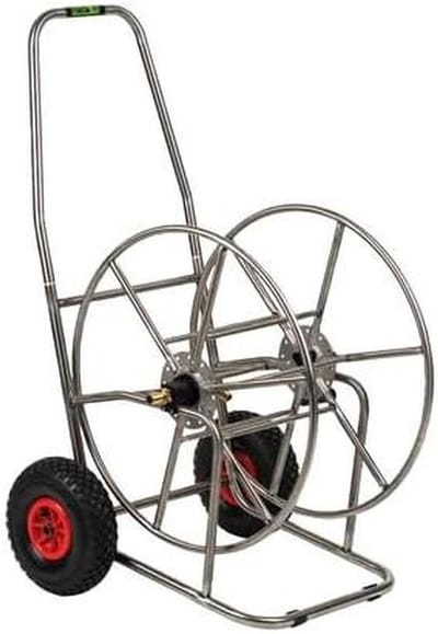 Slangwagen Roestvrij Staal - Slangenhouder Trolley - Tuinslang Opbergen - Met Luchtbanden - Ø 590 mm - Zilverkleurig